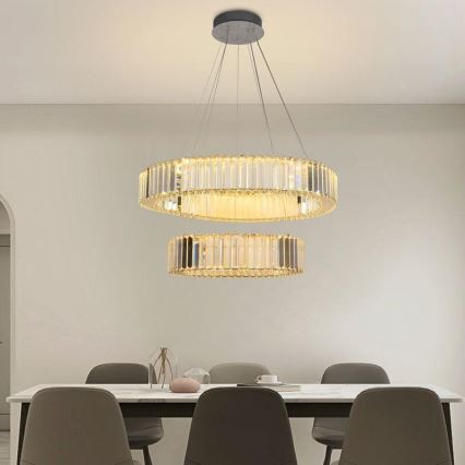 LED Krystalpendel dæmpbar LED/65W/230V 3000-6500K skinnende krom + fjernbetjening