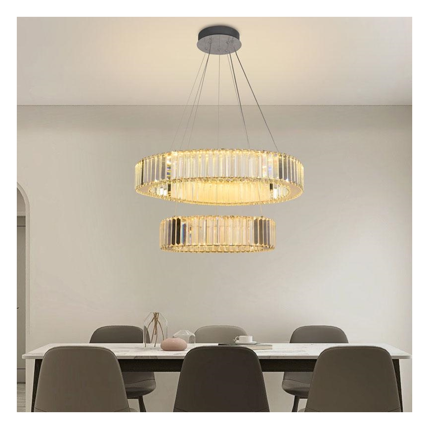 LED Krystalpendel dæmpbar LED/65W/230V 3000-6500K skinnende krom + fjernbetjening