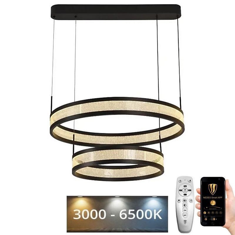 LED pendel dæmpbar LED/70W/230V 3000-6500K diameter 60 cm sort + fjernbetjening