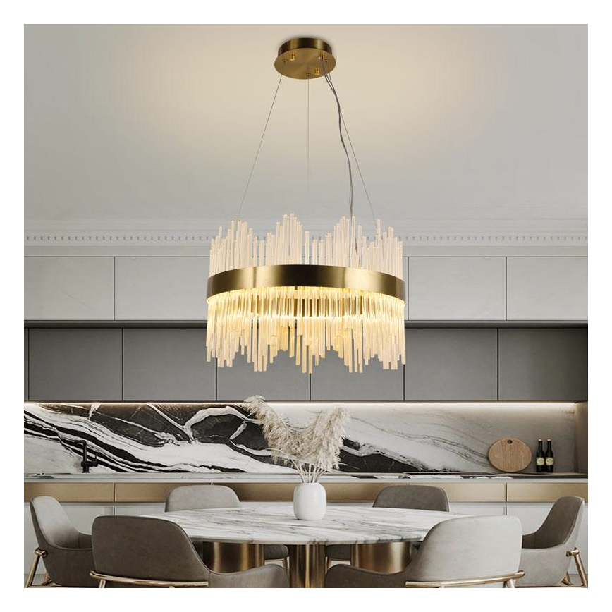 LED krystalpendel dæmpbar LED/70W/230V 3000-6500K guldfarvet + fjernbetjening