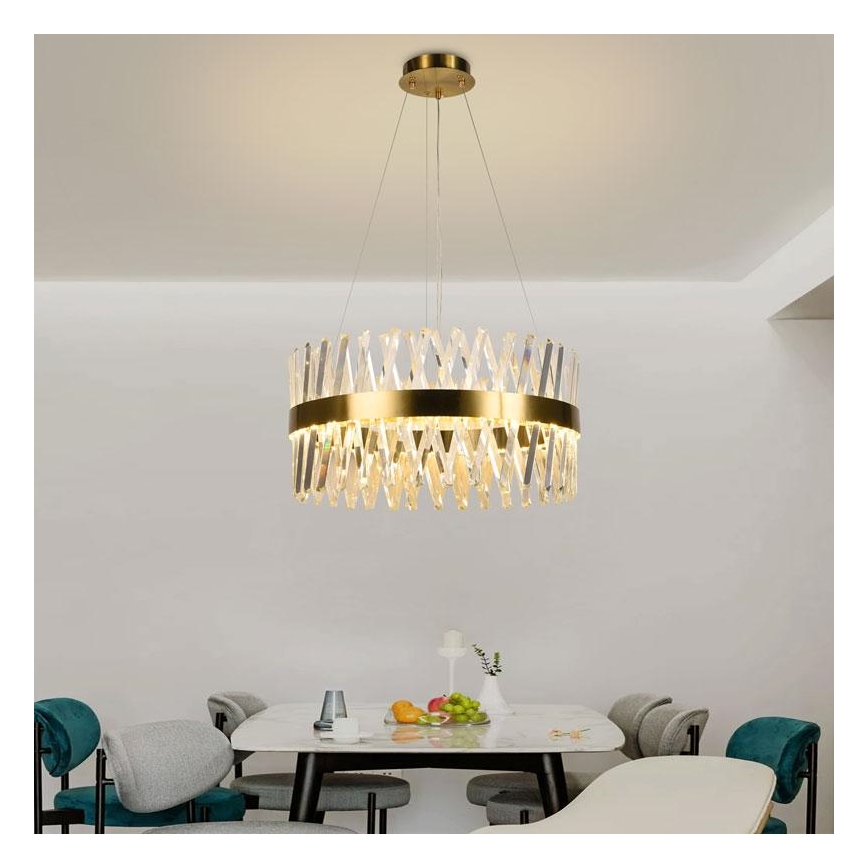 LED krystalpendel dæmpbar LED/80W/230V 3000-6500K guldfarvet + fjernbetjening