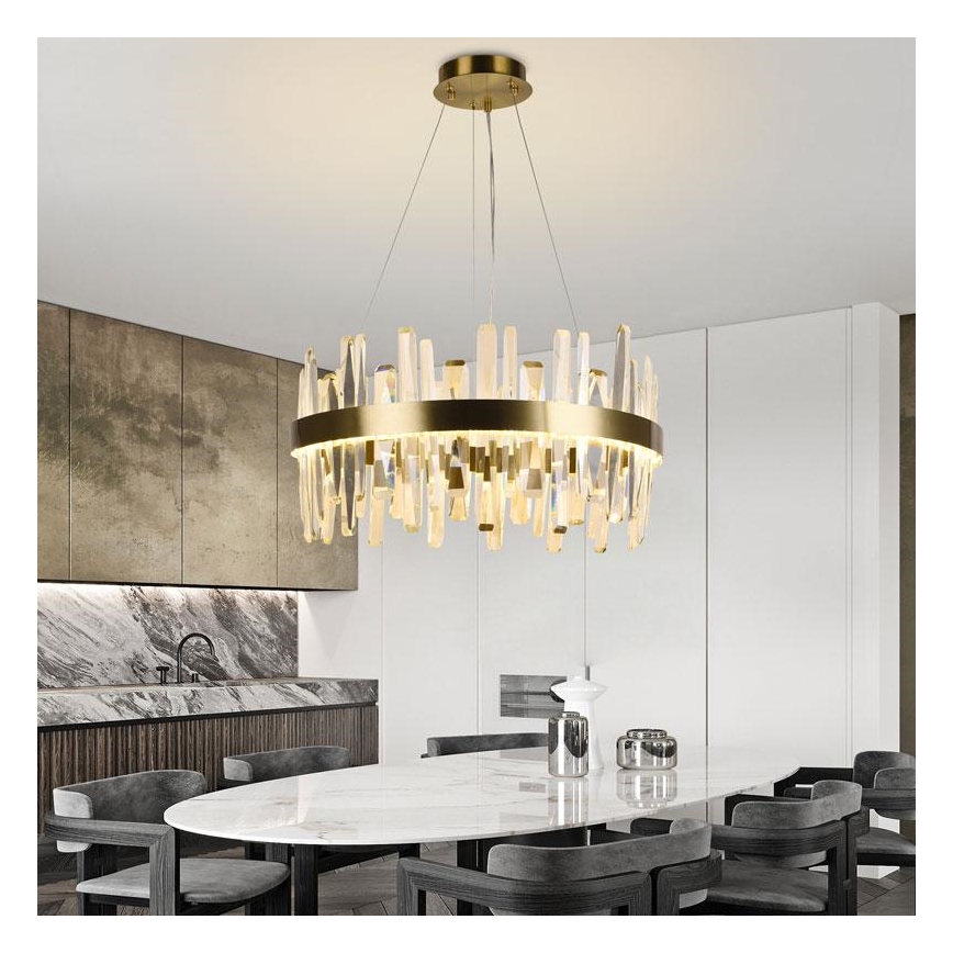 LED krystalpendel dæmpbar LED/80W/230V 3000-6500K guldfarvet + fjernbetjening