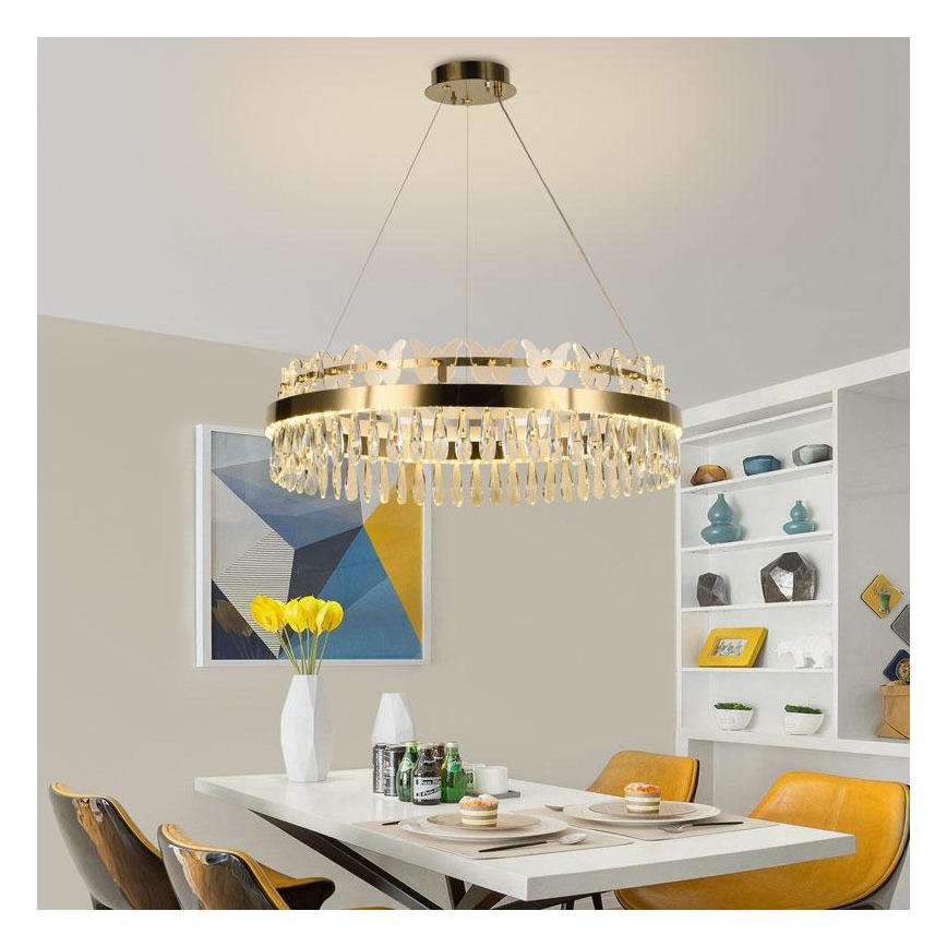 LED krystalpendel dæmpbar LED/80W/230V 3000-6500K guldfarvet + fjernbetjening