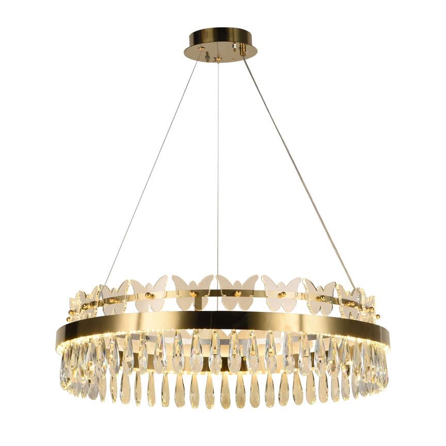 LED krystalpendel dæmpbar LED/80W/230V 3000-6500K guldfarvet + fjernbetjening