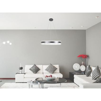 LED Dæmpbar krystal pendel på snor LED/80W/230V 3000-6500K sort + fjernbetjening