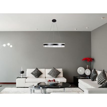LED Dæmpbar krystal pendel på snor LED/80W/230V 3000-6500K sort + fjernbetjening