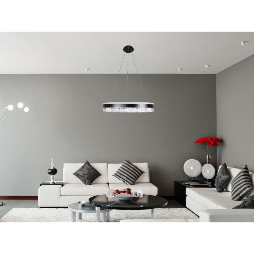 LED Dæmpbar krystal pendel på snor LED/80W/230V 3000-6500K sort + fjernbetjening