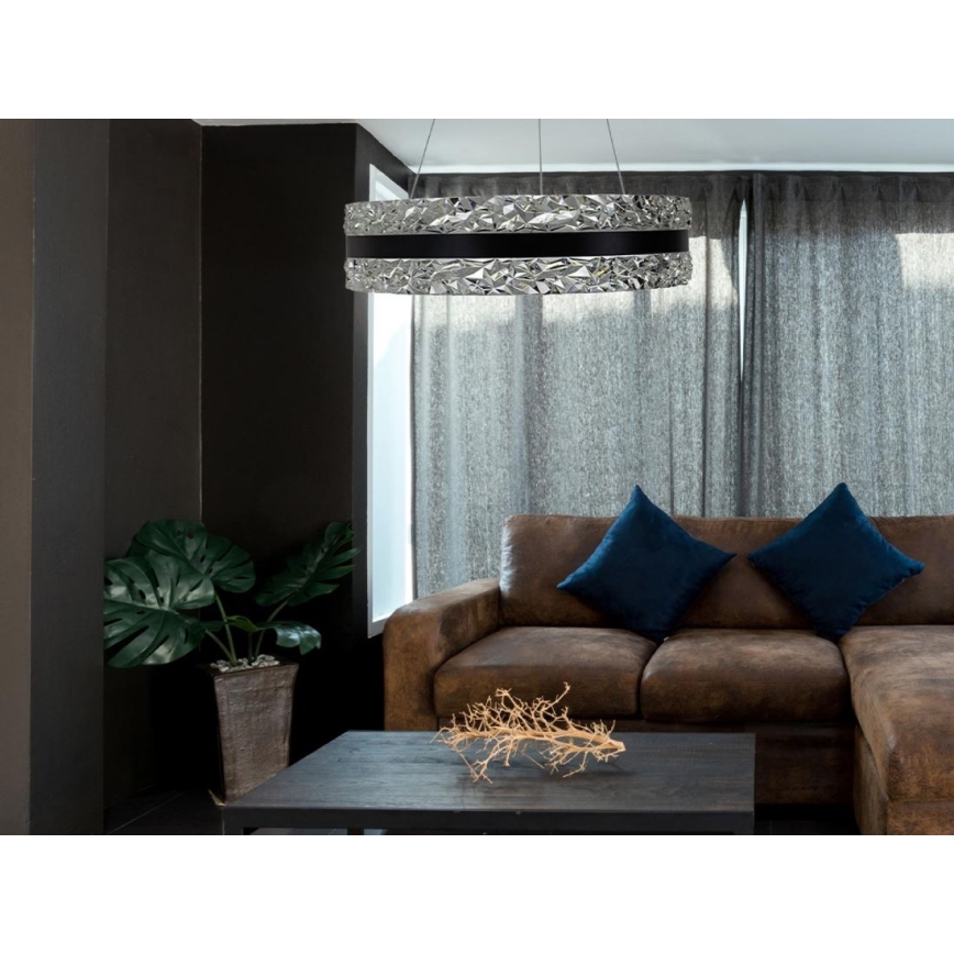 LED Dæmpbar krystal pendel på snor LED/80W/230V 3000-6500K sort + fjernbetjening