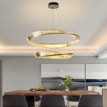 LED Krystalpendel dæmpbar LED/90W/230V 3000-6500K skinnende krom + fjernbetjening