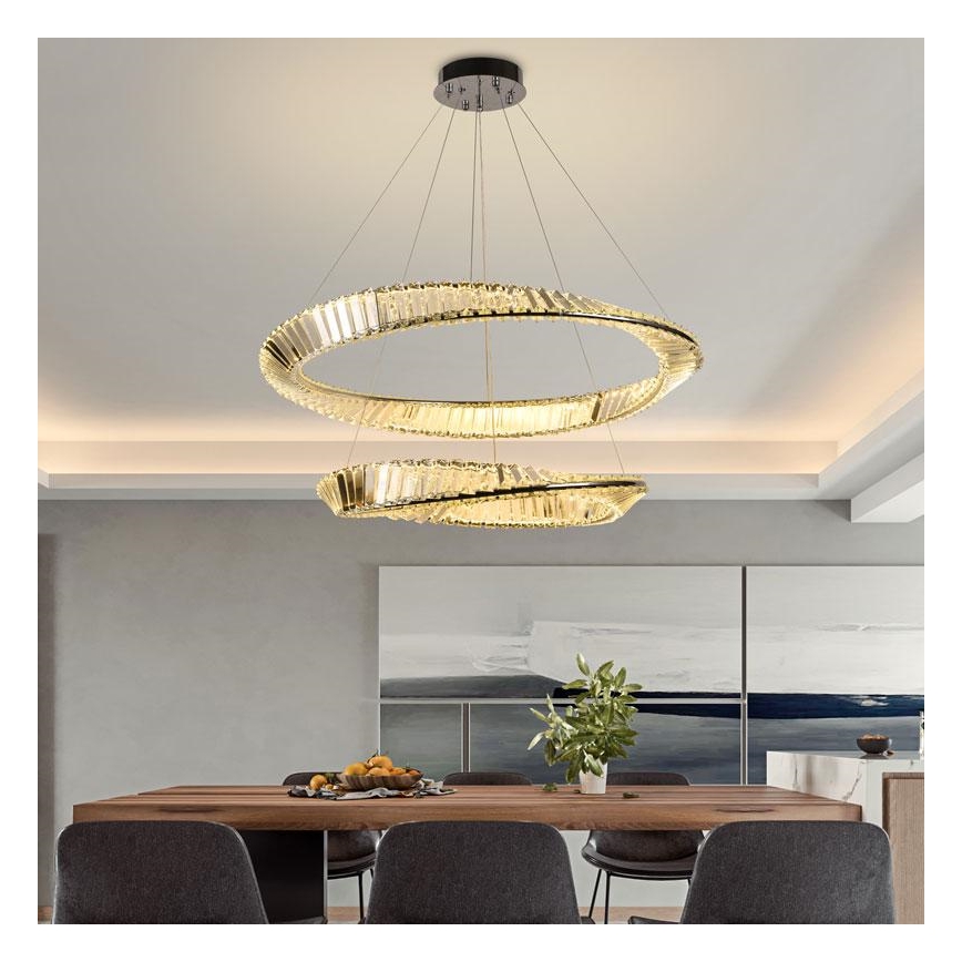 LED Krystalpendel dæmpbar LED/90W/230V 3000-6500K skinnende krom + fjernbetjening