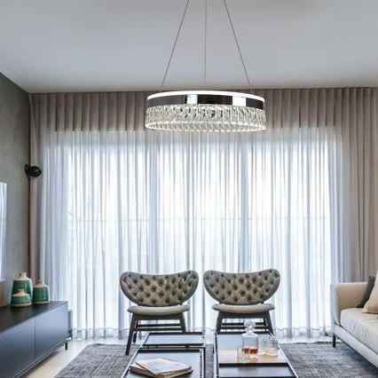 LED Krystalpendel dæmpbar LED/90W/230V 3000-6500K skinnende krom + fjernbetjening