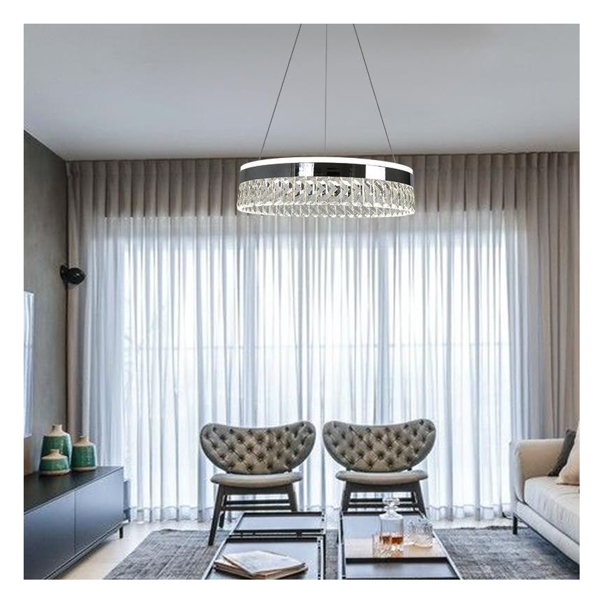 LED Krystalpendel dæmpbar LED/90W/230V 3000-6500K skinnende krom + fjernbetjening