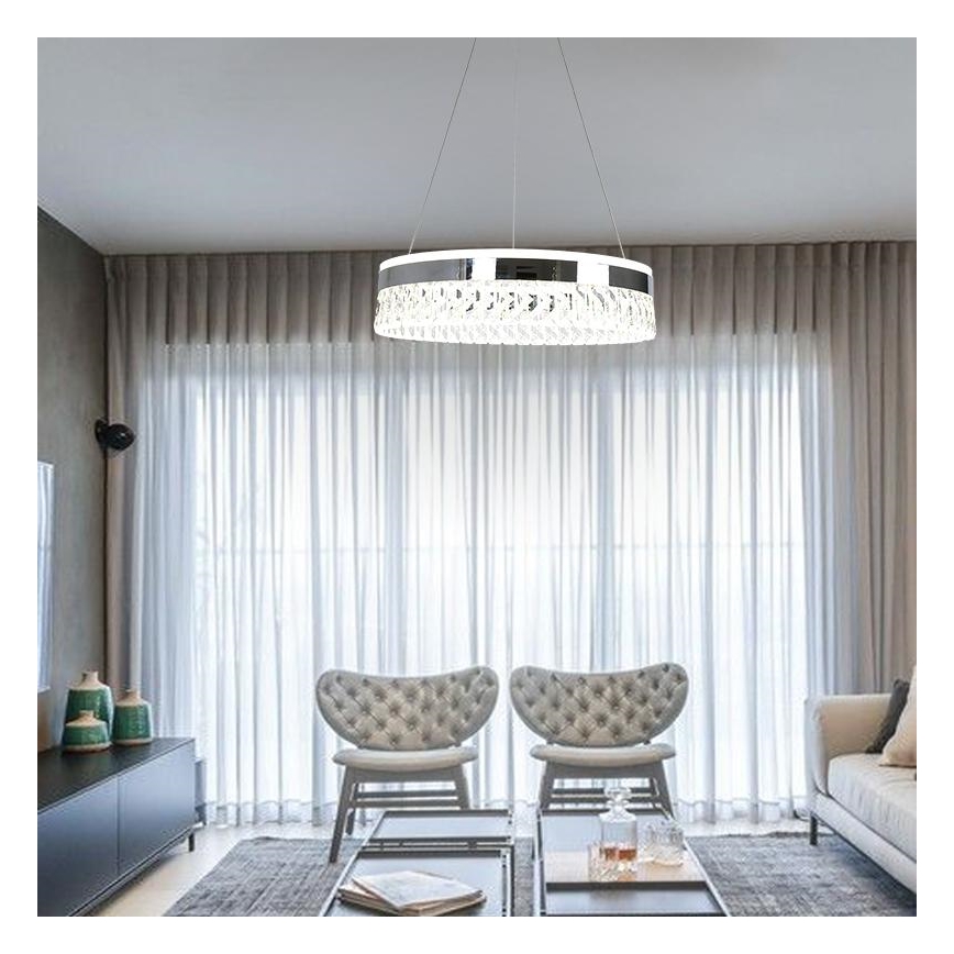 LED Krystalpendel dæmpbar LED/90W/230V 3000-6500K skinnende krom + fjernbetjening