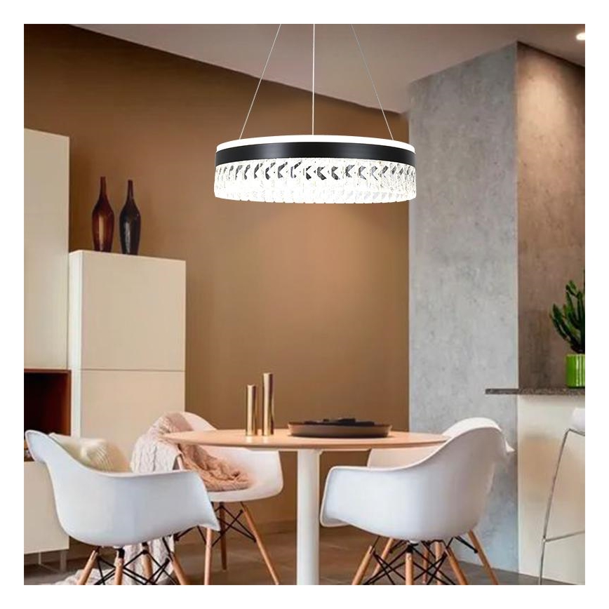 LED Dæmpbar krystal pendel på snor LED/90W/230V 3000-6500K sort + fjernbetjening
