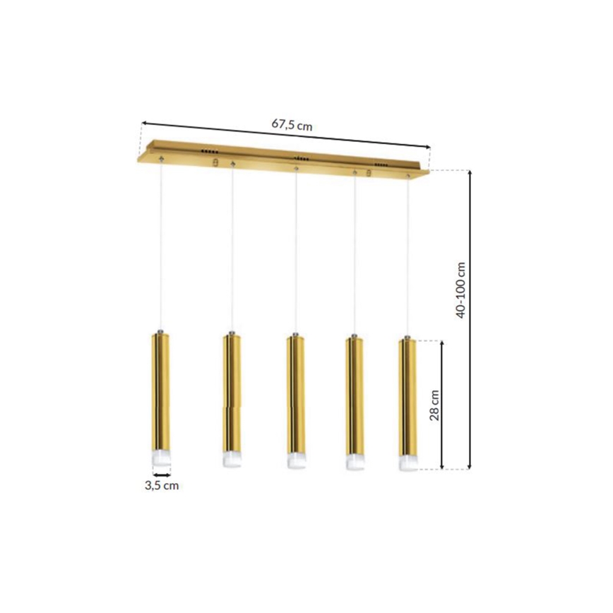 LED pendel GOLDIE 5xLED/25W/230V gylden