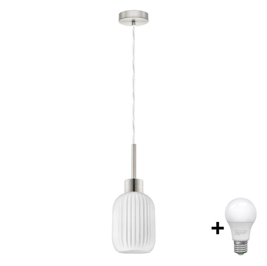 LED pendel HARMA 1xE27/60W/230V, diameter 14 cm, mat krom/bianco