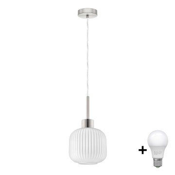 LED pendel HARMA 1xE27/60W/230V, diameter 20 cm, matt krom/bianco
