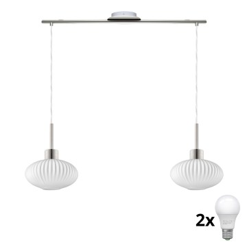 LED Pendel HARMA 2xE27/60W/230V mat krom/hvid