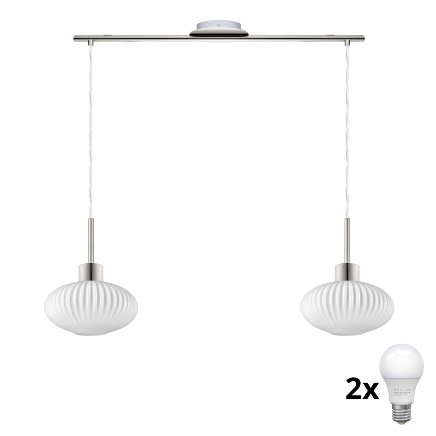 LED Pendel HARMA 2xE27/60W/230V mat krom/hvid