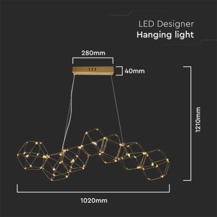 LED pendel LED/28W/230V 3000K guldfarvet