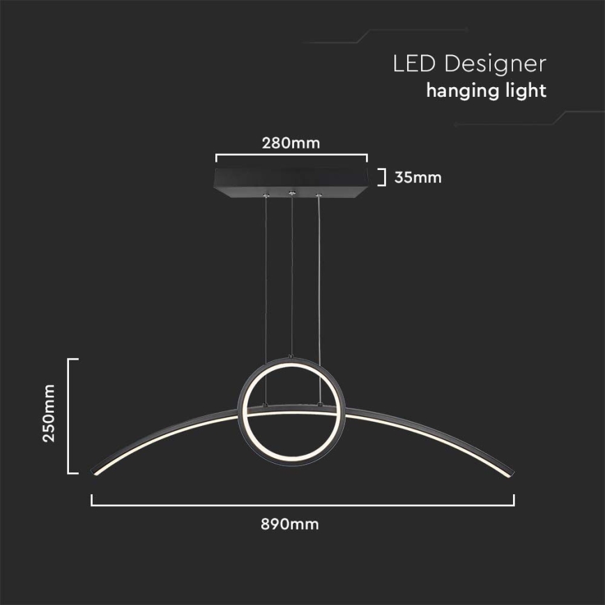 LED pendel LED/30W/230V 4000K 88 cm sort
