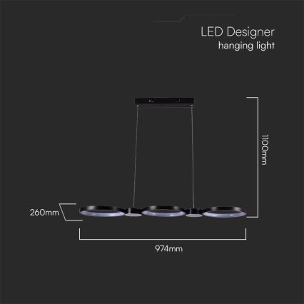 LED pendel LED/38W/230V 3000K sort