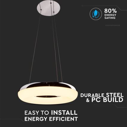 LED pendel LED/40W/230V 3000K diameter 40 cm skinnende krom
