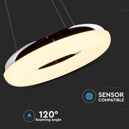 LED pendel LED/40W/230V 3000K diameter 40 cm skinnende krom