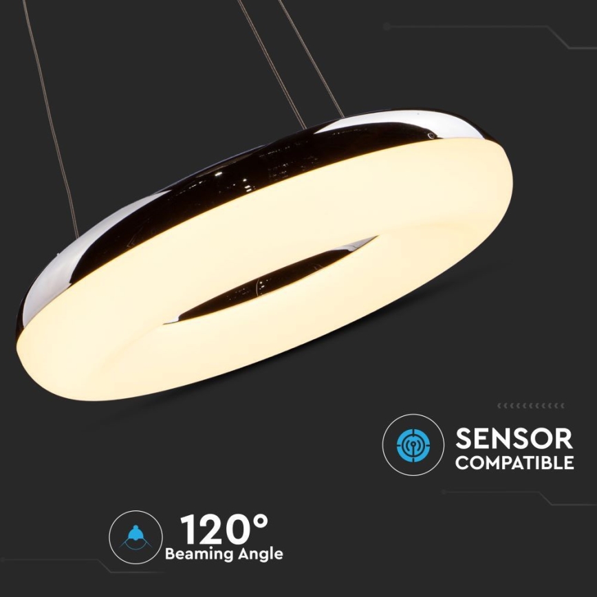 LED pendel LED/40W/230V 3000K diameter 40 cm skinnende krom