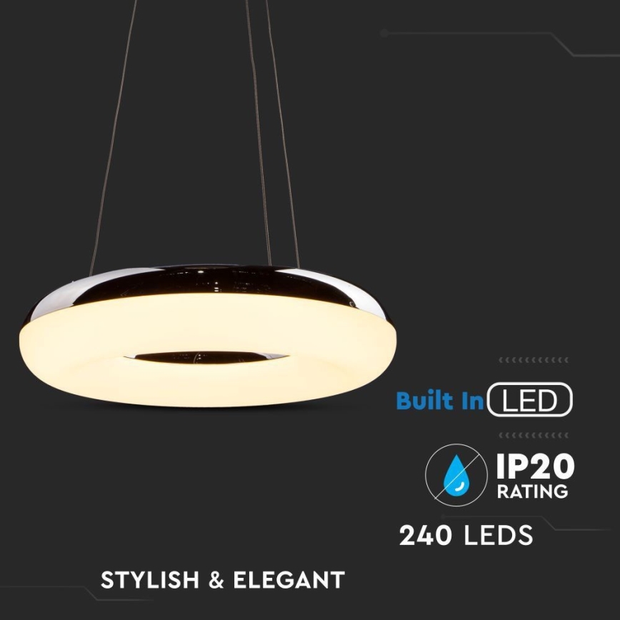 LED pendel LED/40W/230V 3000K diameter 40 cm skinnende krom