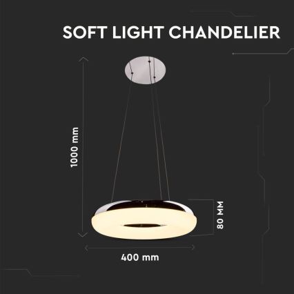 LED pendel LED/40W/230V 3000K diameter 40 cm skinnende krom