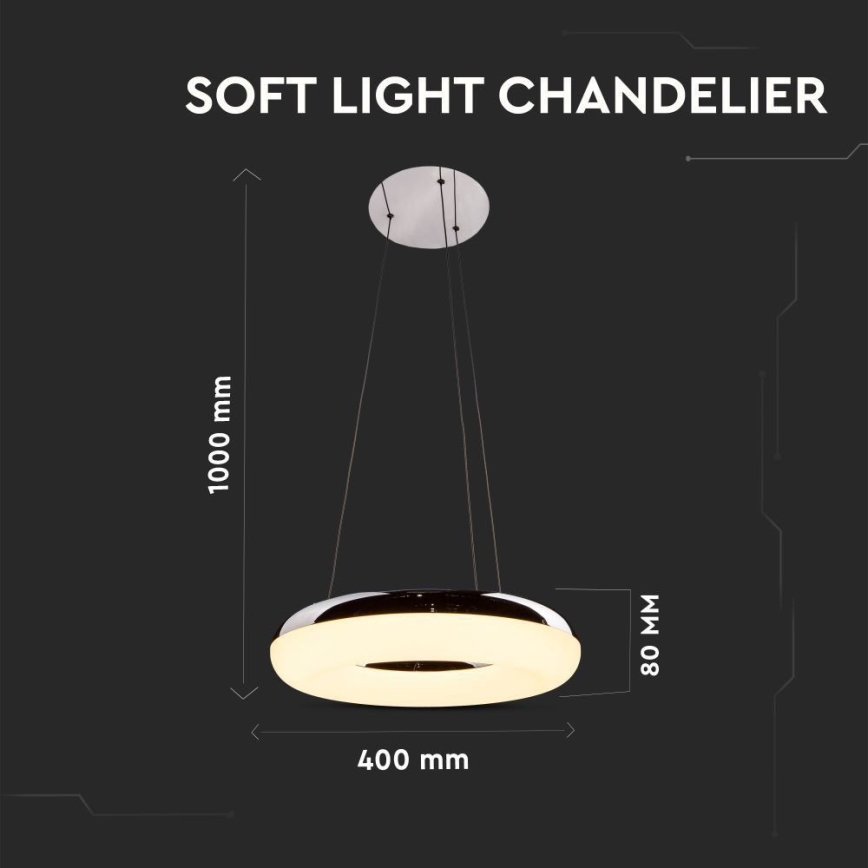 LED pendel LED/40W/230V 3000K diameter 40 cm skinnende krom