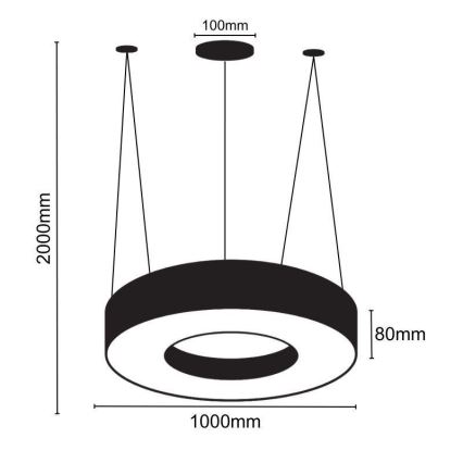 LED pendel LED/50W/230V 4000K diameter 100 cm sort