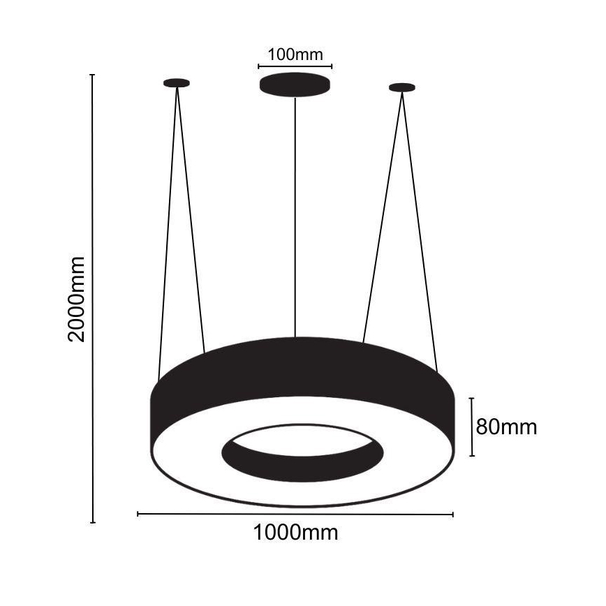 LED pendel LED/50W/230V 4000K diameter 100 cm sort