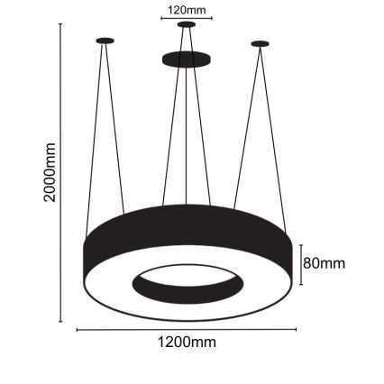 LED pendel LED/60W/230V 4000K diameter 120 cm sort
