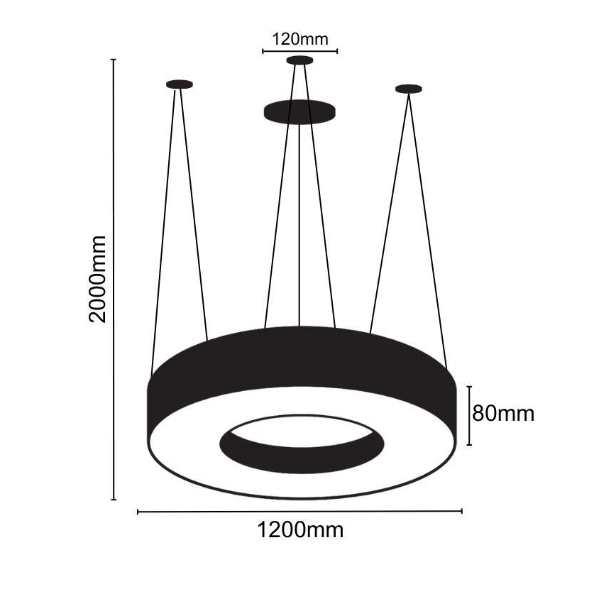LED pendel LED/60W/230V 4000K diameter 120 cm sort