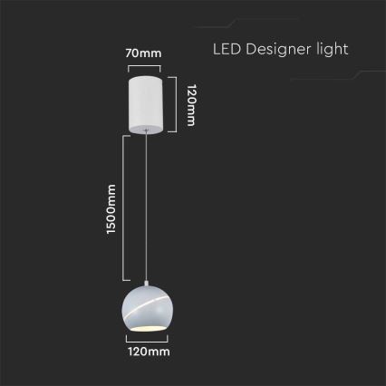 LED pendel LED/8,5W/230V 3000K hvid