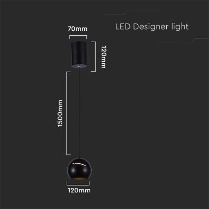 LED pendel LED/8,5W/230V 3000K sort