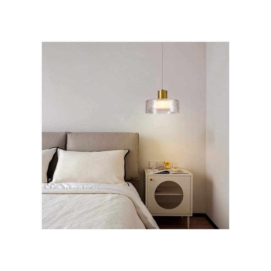 LED pendel LED/8W/230V 3000K guldfarvet/transparent diam. 20 cm