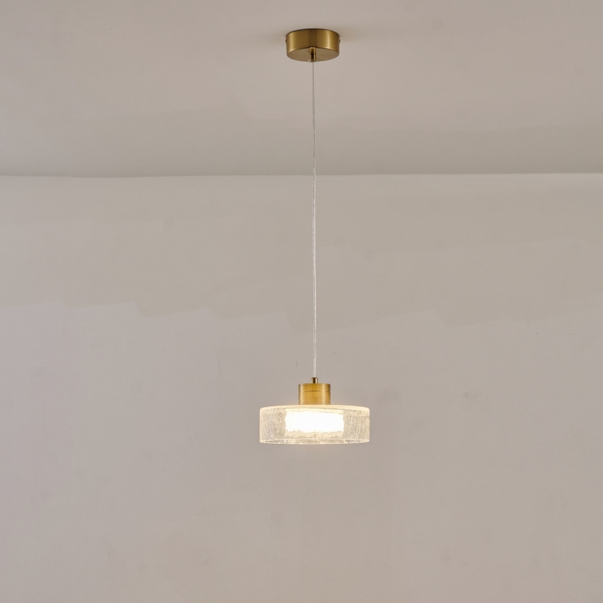 LED pendel LED/8W/230V 3000K guldfarvet/transparent diam. 20 cm