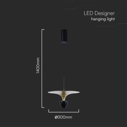 LED pendel LED/9W/230V 4000K sort/guldfarvet