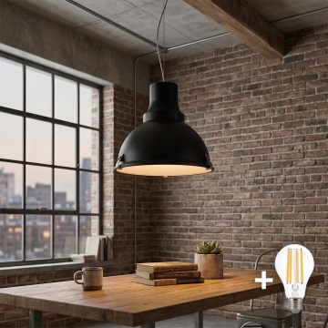LED-pendel med kabel INDUSTRY 1xE27/60W/230V sort