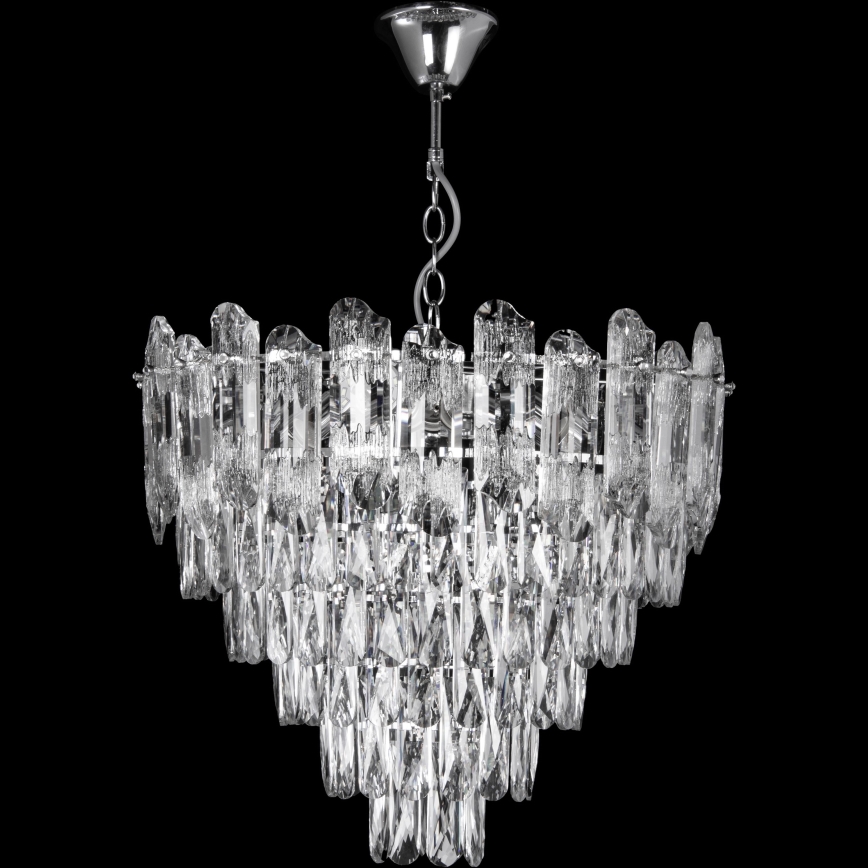 LED Pendel med kædeophæng 9xE27/60W/230V + 6xLED/6W diameter 50 cm skinnende krom