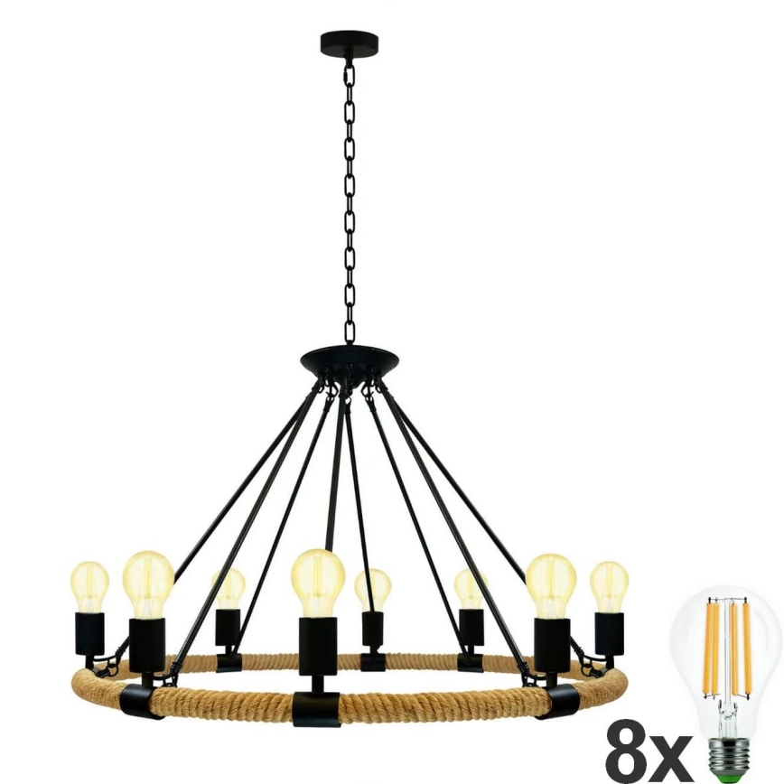 LED Pendel med kædeophæng ROPE ARTHUR 8xE27/6W/230V
