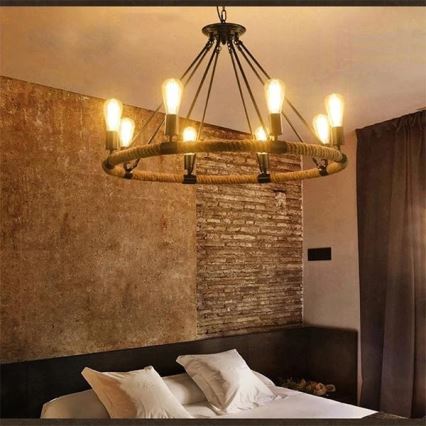 LED Pendel med kædeophæng ROPE ARTHUR 8xE27/6W/230V