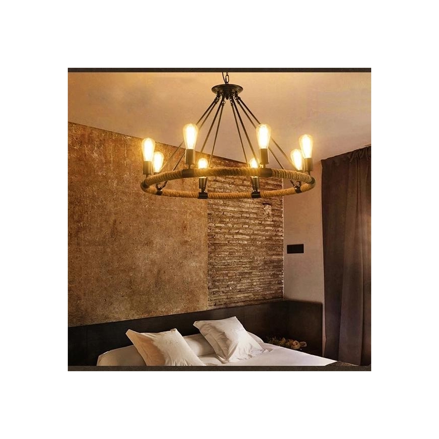 LED Pendel med kædeophæng ROPE ARTHUR 8xE27/6W/230V