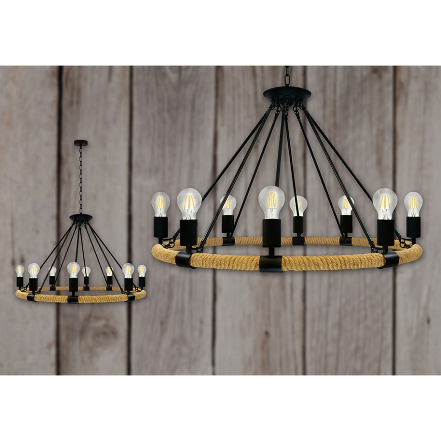 LED Pendel med kædeophæng ROPE ARTHUR 8xE27/6W/230V