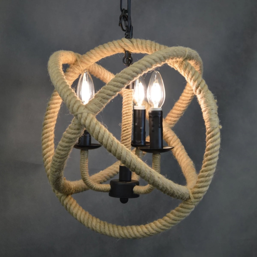 LED Pendel med kædeophæng ROPE GLOBO 3xE14/4,3W/230V