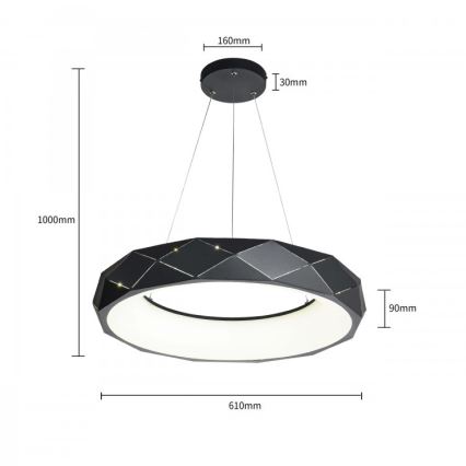 LED-pendel med wireophæng REUS LED/36W/230V 4000K Ø 61 cm sort