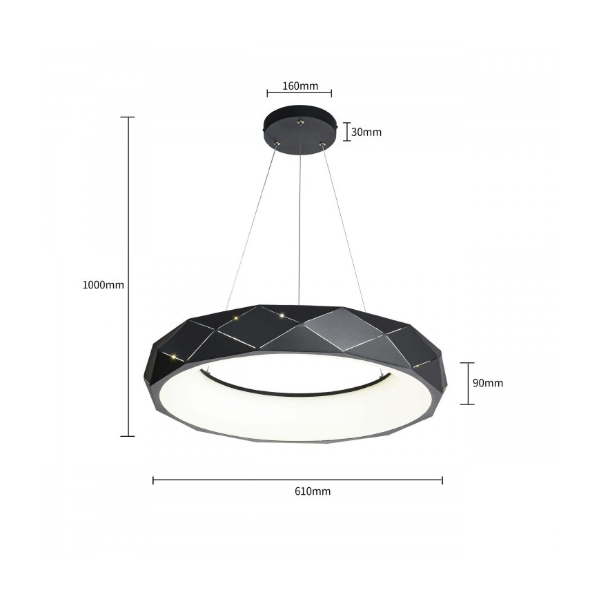 LED-pendel med wireophæng REUS LED/36W/230V 4000K Ø 61 cm sort